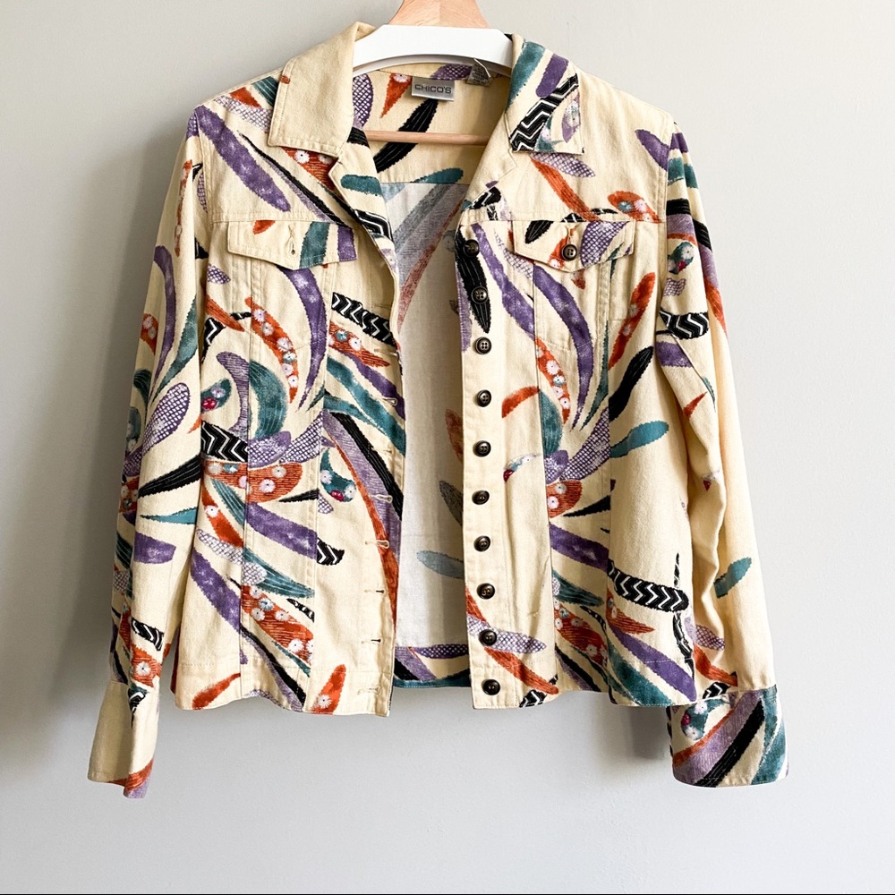 VINTAGE Chico’s Linen and Cotton Multicolor Jacket